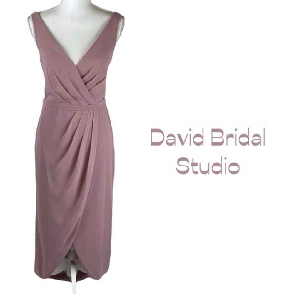 David Bridal Studio Dusty Rose Faux Wrap Maxi Dress NWOT
